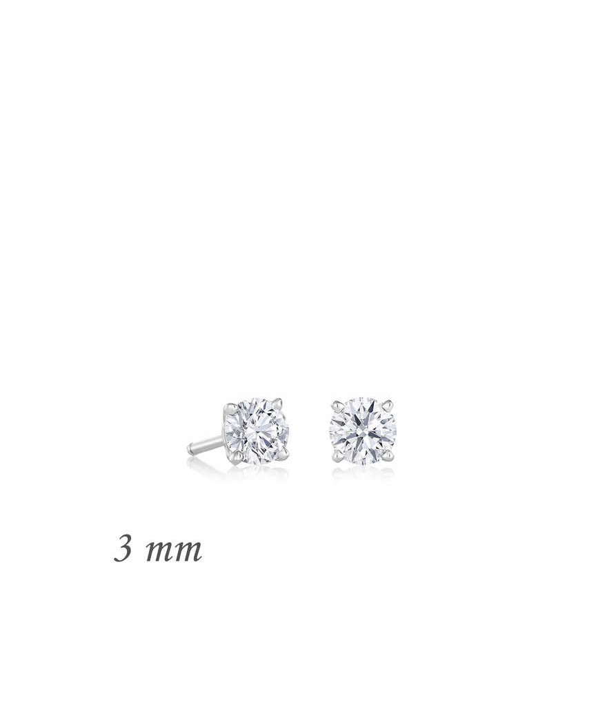 Gümüş Yuvarlak Tek Taş Zirkon Küpe - 3 mm