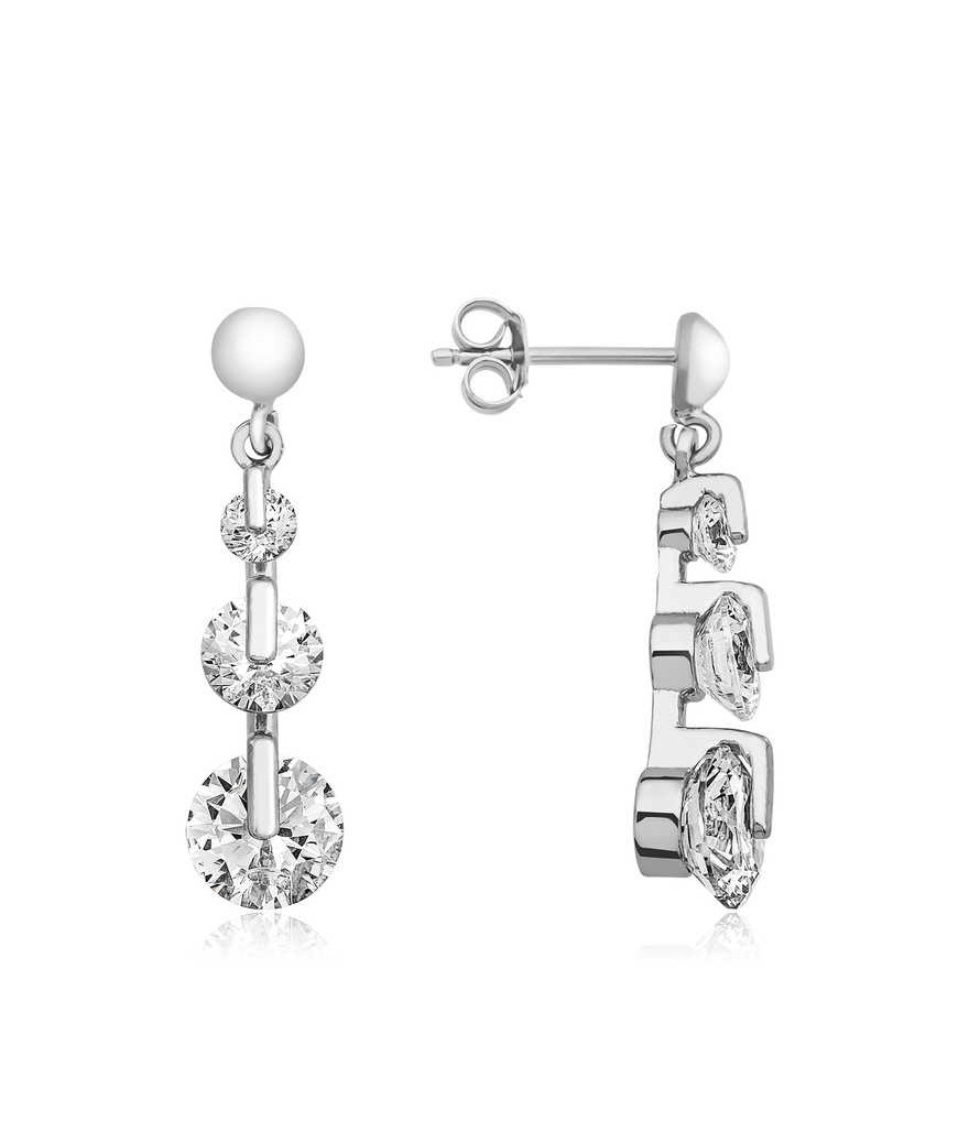 Gümüş 3 Taş Tria Çivili Küpe