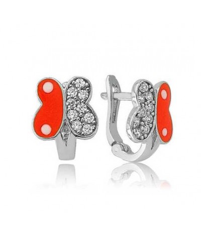 Gümüş Turuncu Kelebek Çocuk Küpesi