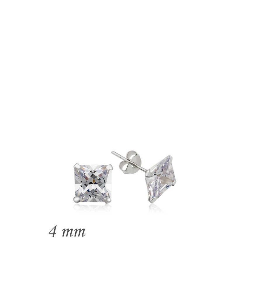 Gümüş Kare Tek Taş Zirkon Küpe - 4 mm