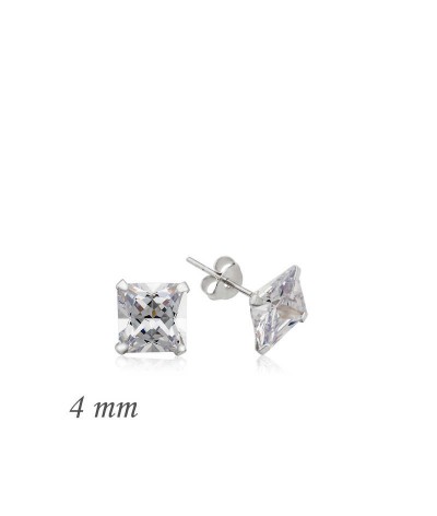 Gümüş Kare Tek Taş Zirkon Küpe - 4 mm