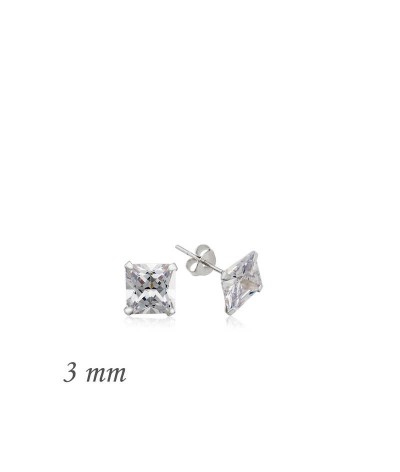 Gümüş Kare Tek Taş Zirkon Küpe - 3 mm