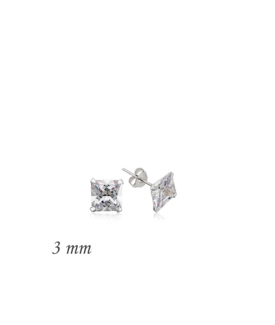 Gümüş Kare Tek Taş Zirkon Küpe - 3 mm