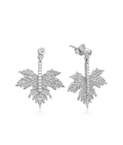 Gümüş Çınar Yaprağı Küpe