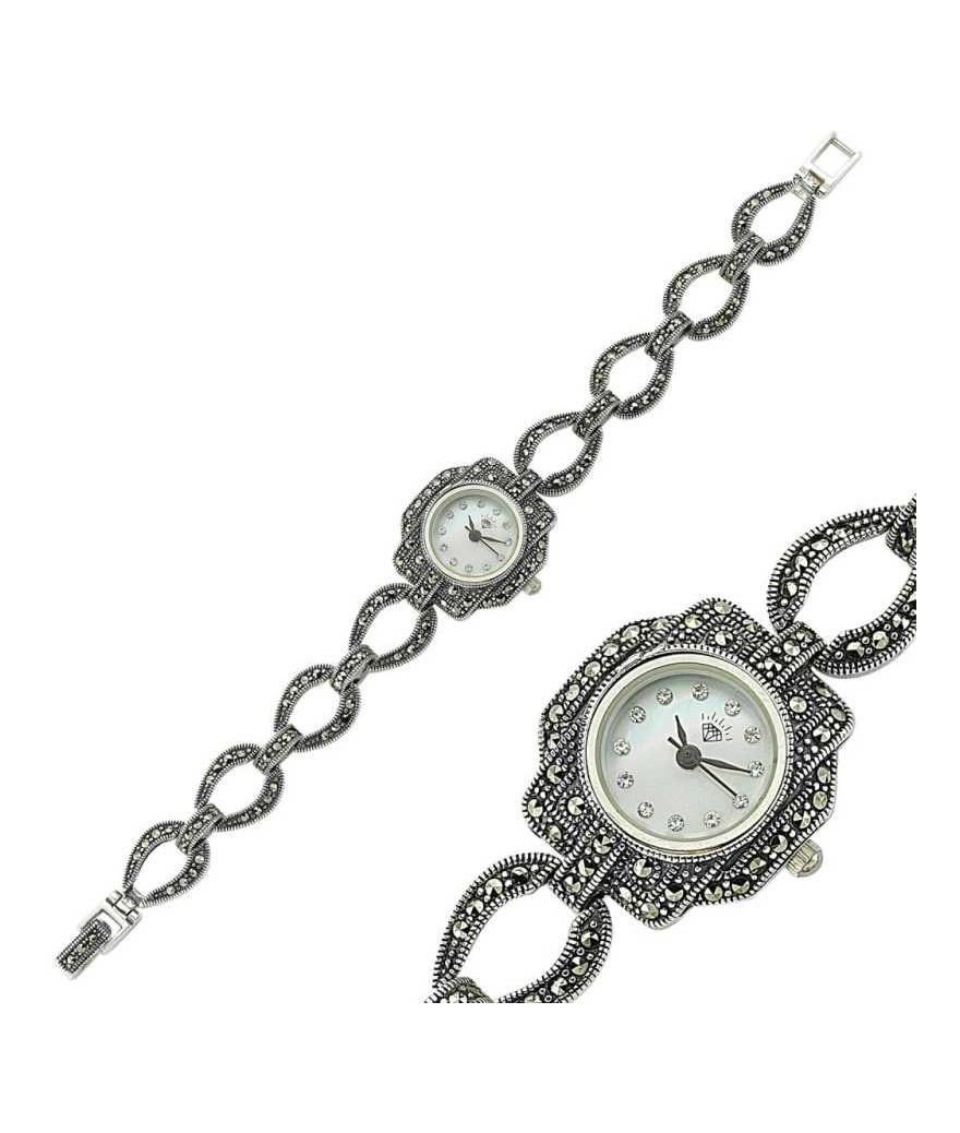 Gümüş Markazit Taşlı Bayan Saat