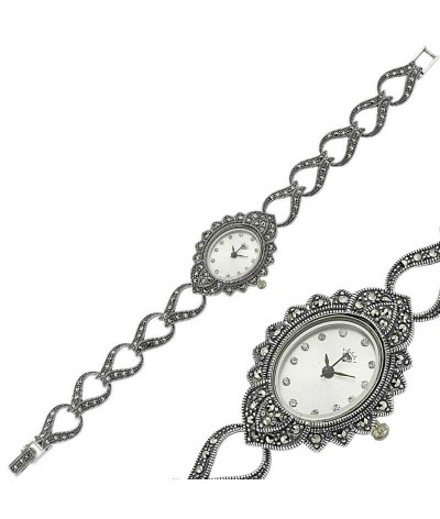 Gümüş Markazit Taşlı Bayan Saat