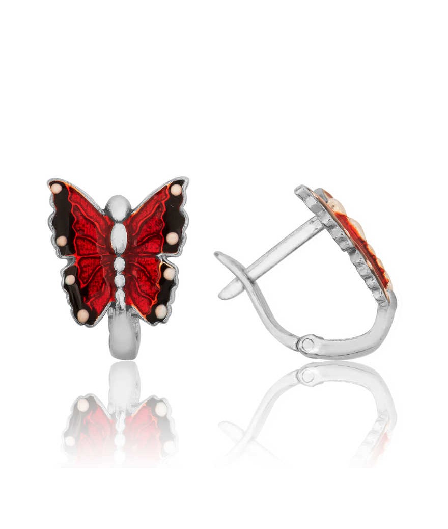 Gümüş Kırmızı Kelebek Küpe