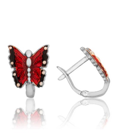 Gümüş Kırmızı Kelebek Küpe