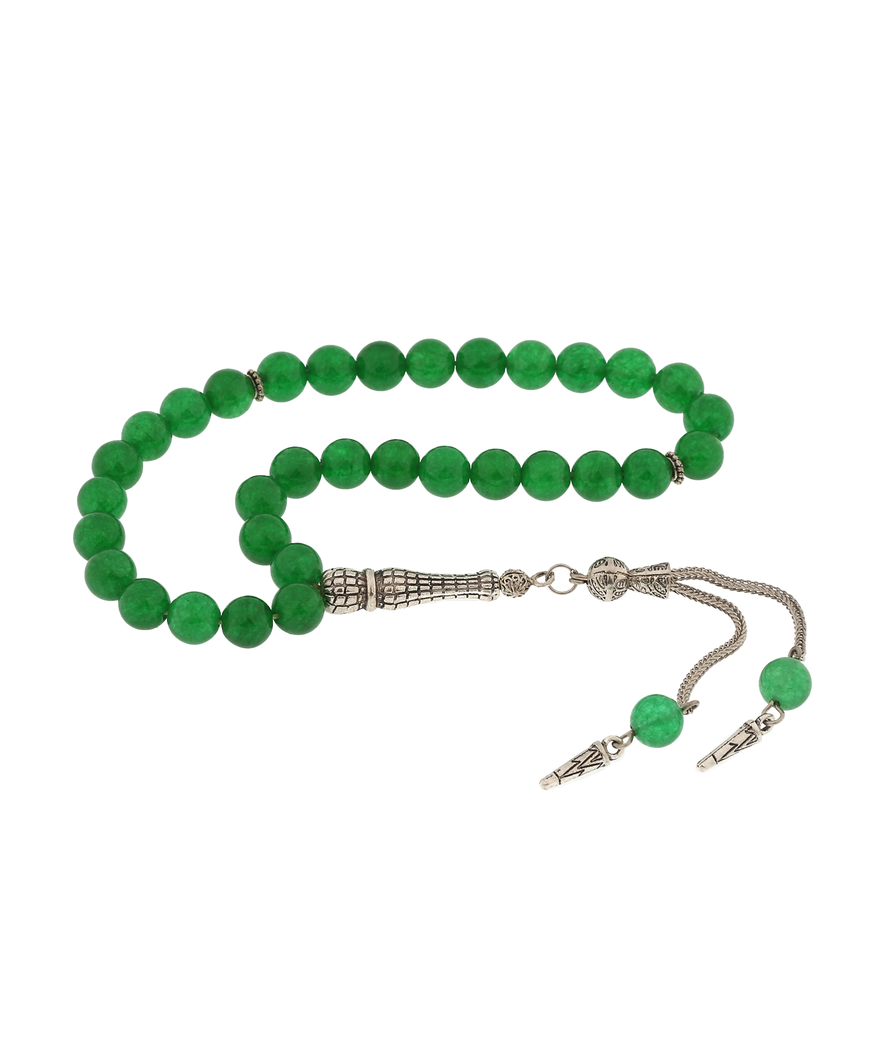 ​Doğaltaş Metal Püsküllü Yeşil Yeşim Taşı Tesbih