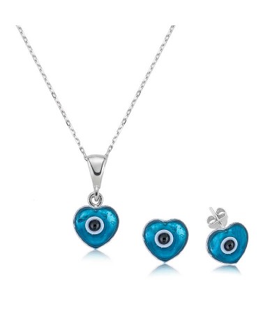 Gümüş Kalpli Nazar Bayan Set