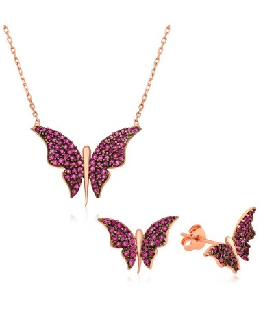 Gümüş Pembe Kelebek Set