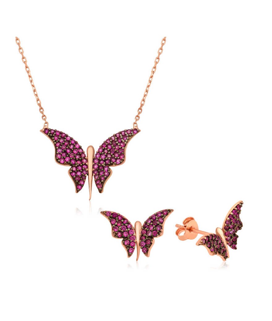 Gümüş Pembe Kelebek Set