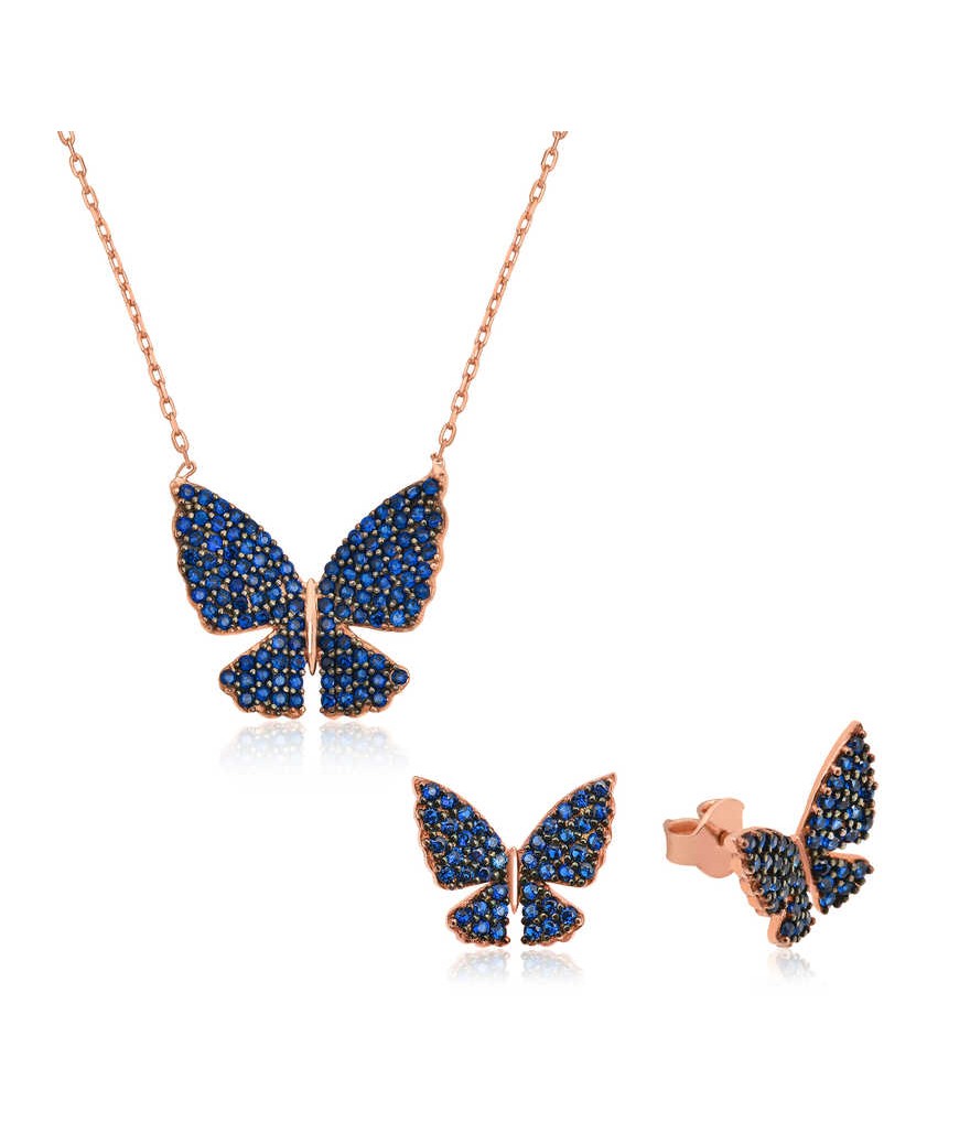 Gümüş Lacivert Kelebek Set