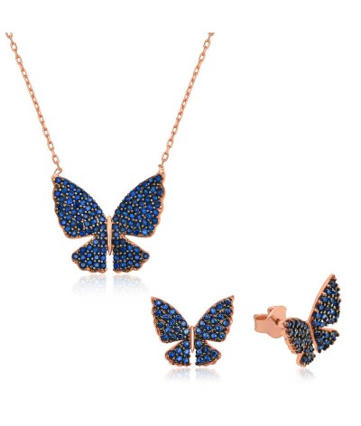 Gümüş Lacivert Kelebek Set