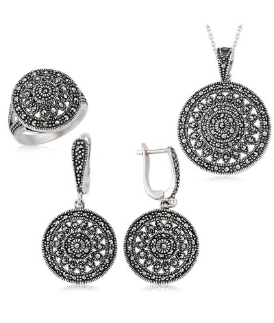 Gümüş Markazit Yuvarlak Bayan Set