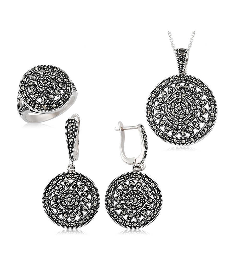 Gümüş Markazit Yuvarlak Bayan Set