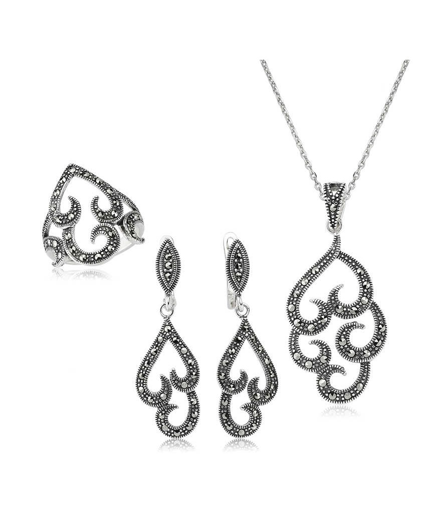 Gümüş Markazit Taşlı Bayan Set