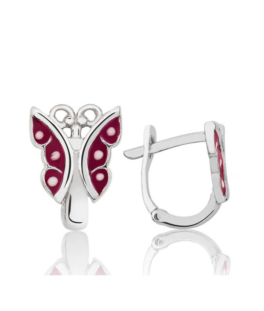 Gümüş Kırmızı Kelebek Çocuk Küpesi