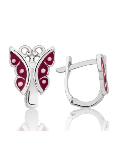 Gümüş Kırmızı Kelebek Çocuk Küpesi