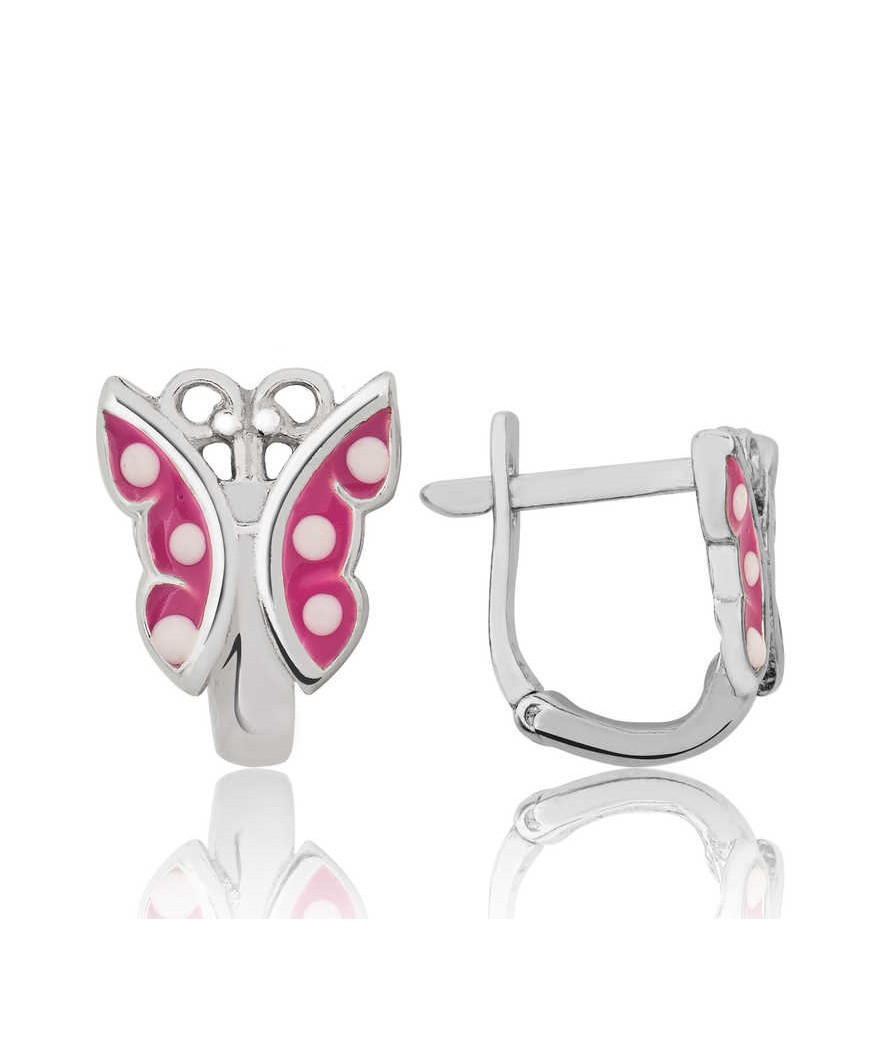 Gümüş Pembe Kelebek Çocuk Küpesi