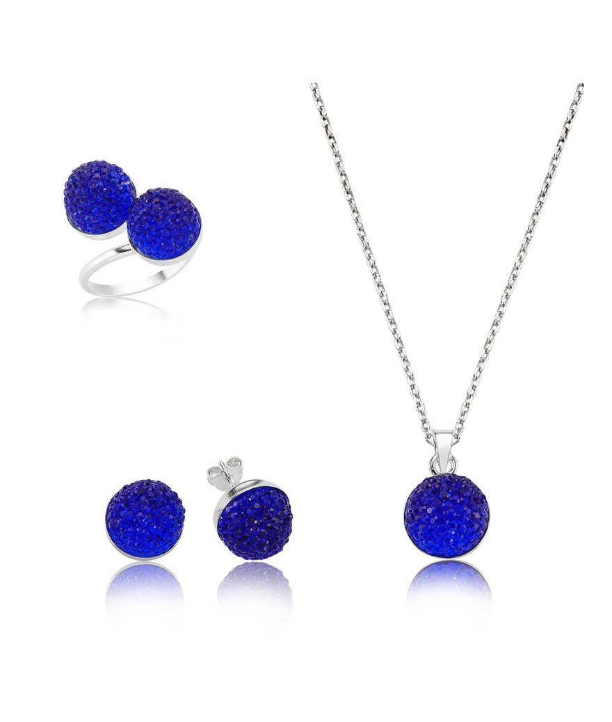 Gümüş Lacivert Kristal Taşlı Bayan Set