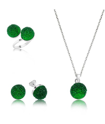 Gümüş Yeşil Kristal Bayan Set