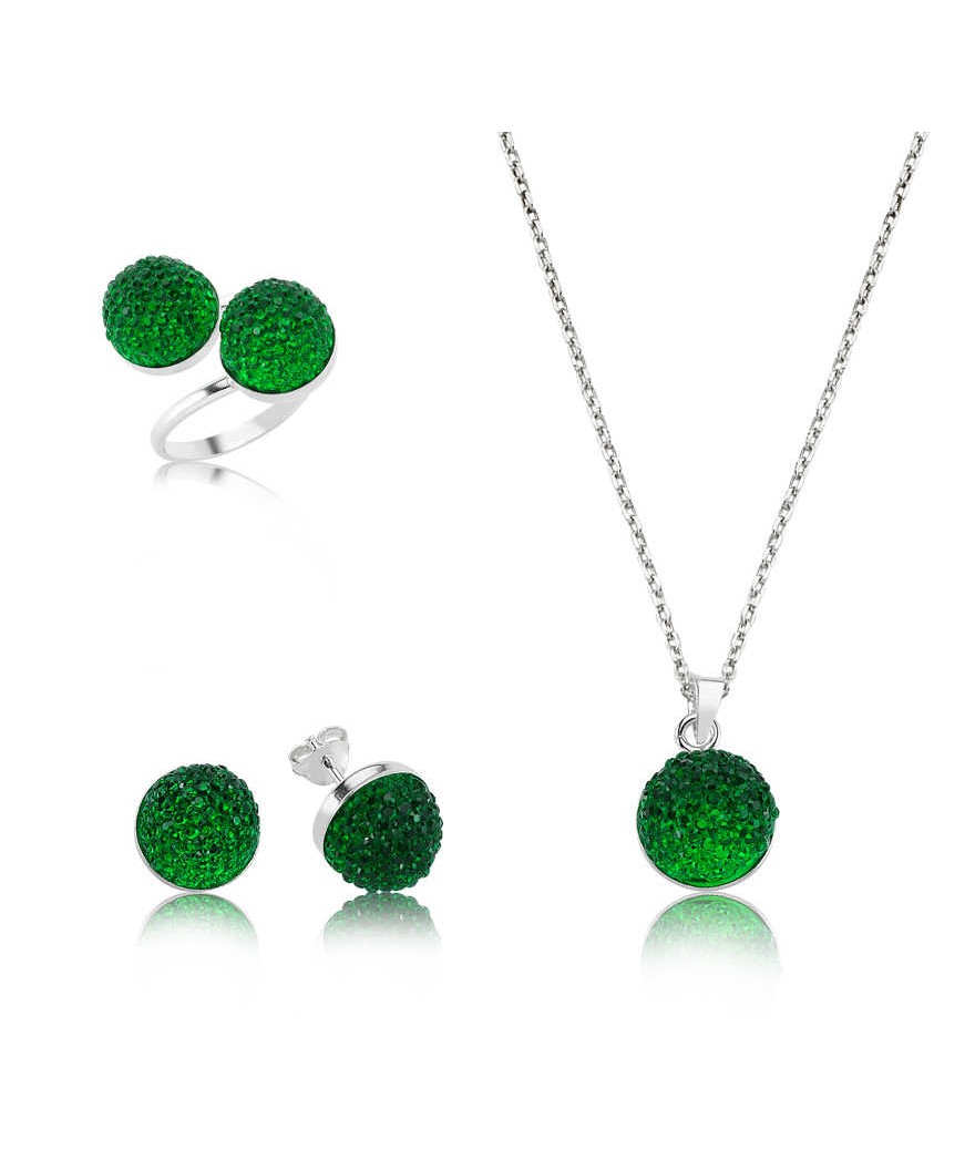 Gümüş Yeşil Kristal Bayan Set