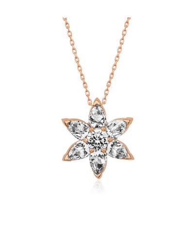 ​Gümüş Beyaz Çiçek Kolye