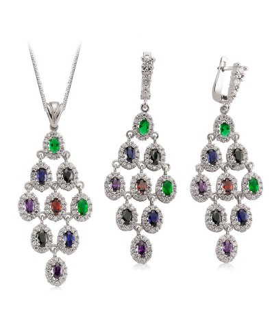 Gümüş Renkli Taşlı Bayan Set