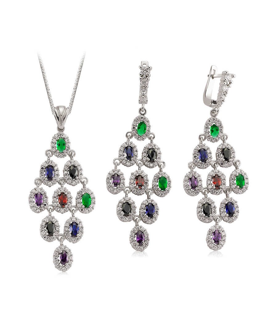 Gümüş Renkli Taşlı Bayan Set