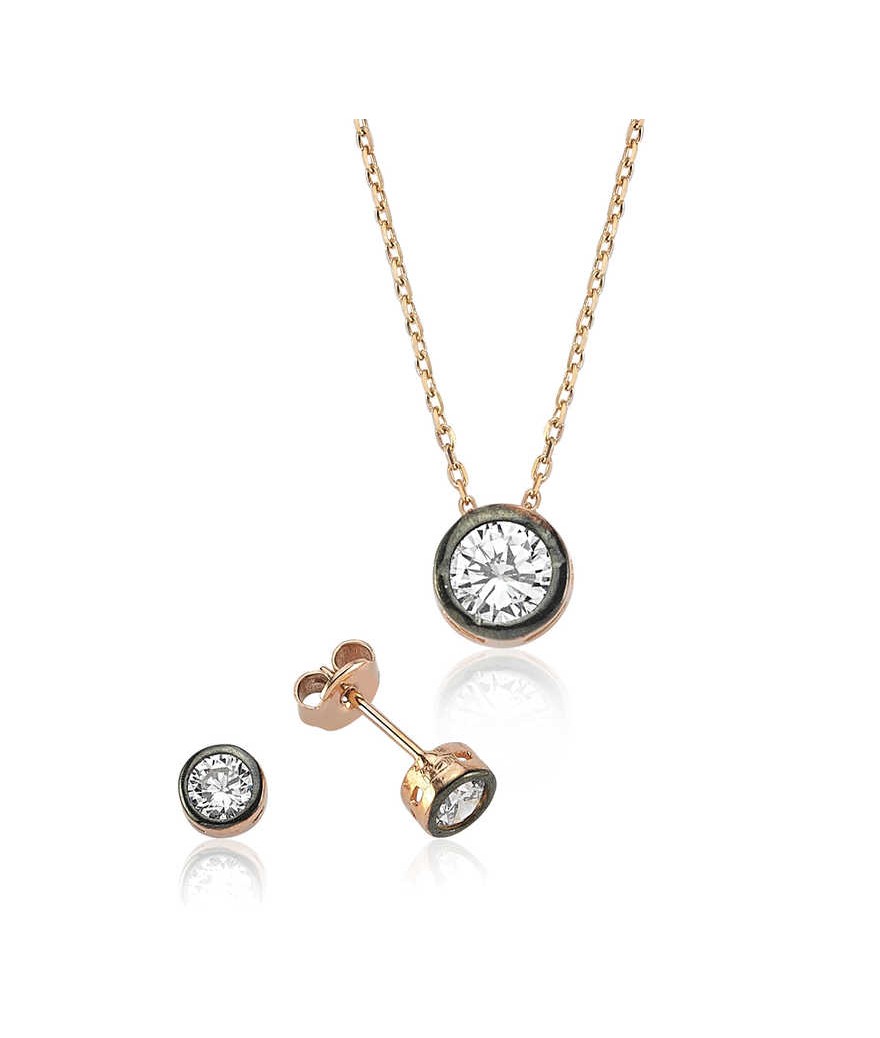 Gümüş Yuvarlak Tek Taş Bayan Set