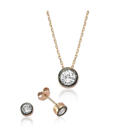 Gümüş Yuvarlak Tek Taş Bayan Set