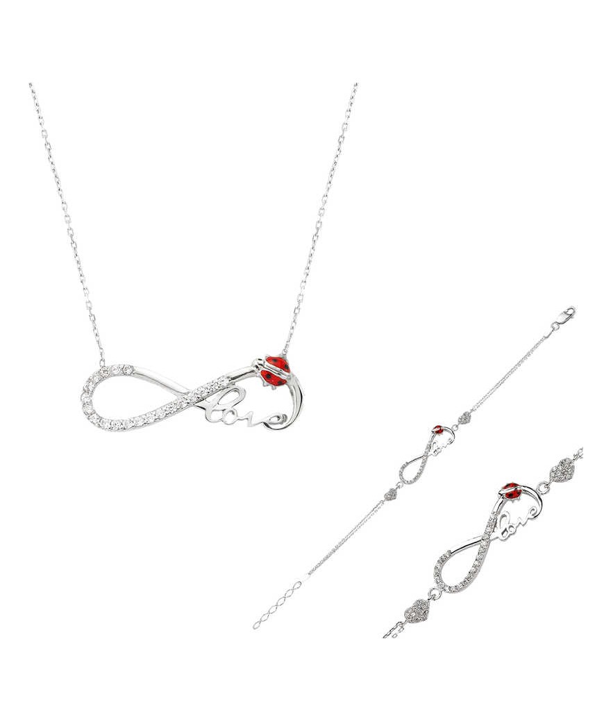 Gümüş Uğur Böcekli Sonsuzluk Love Set
