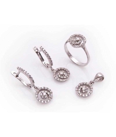 Gümüş Yuvarlak Taşlı Bayan Set