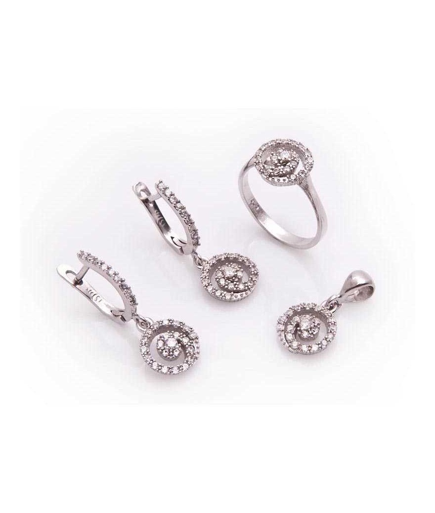 Gümüş Yuvarlak Taşlı Bayan Set