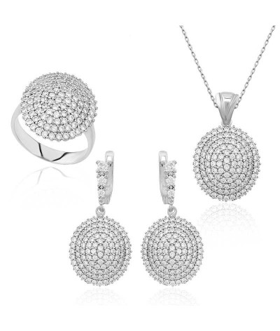 Gümüş Beyaz Taşlı Bayan Set