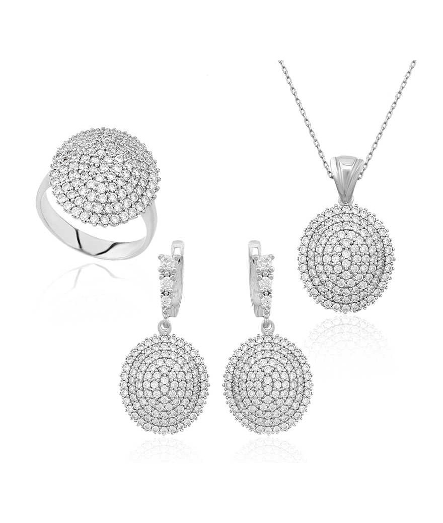 Gümüş Beyaz Taşlı Bayan Set