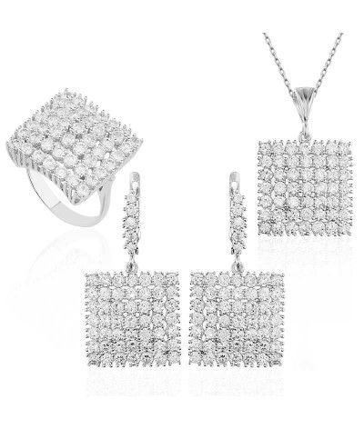 Gümüş Zirkon Taşlı Kare Set