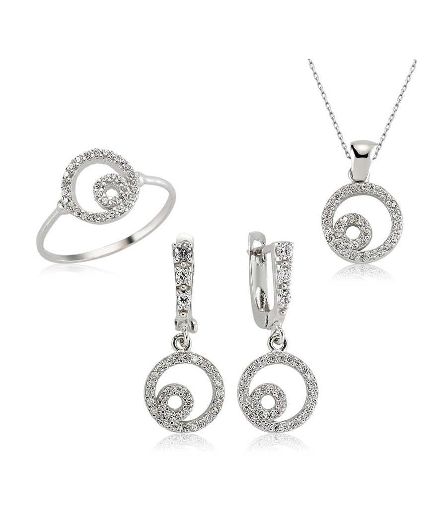 Gümüş Beyaz Taşlı Bayan Set