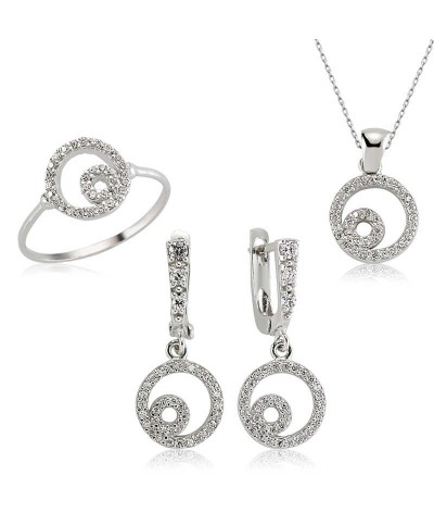Gümüş Beyaz Taşlı Bayan Set