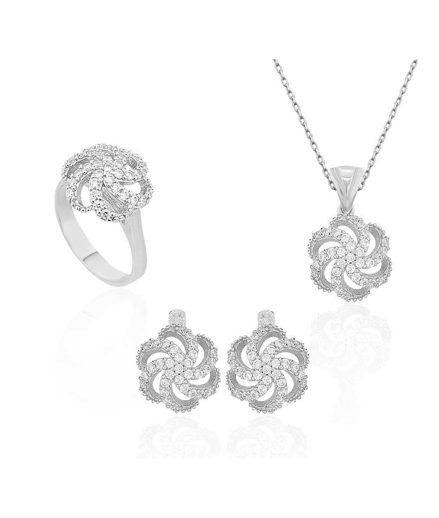Gümüş Çiçek Desenli Bayan Set