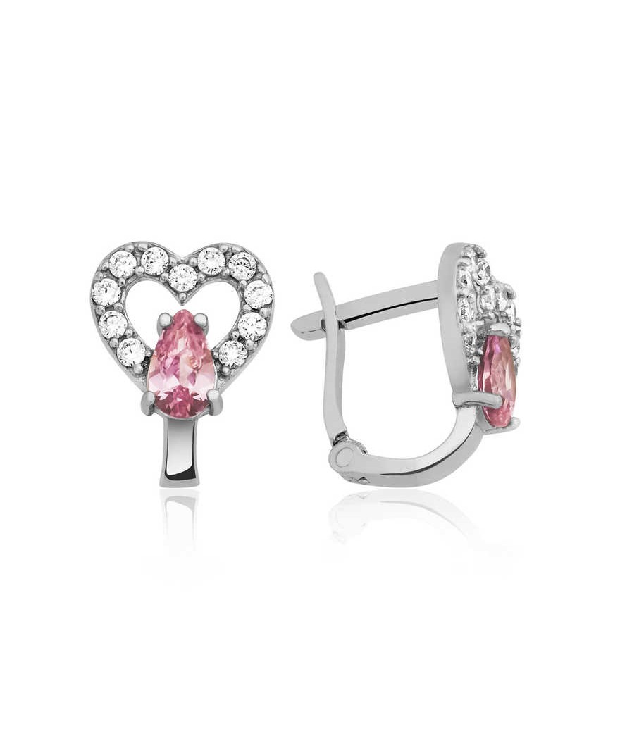 Gümüş Pembe Kalp Çocuk Küpesi