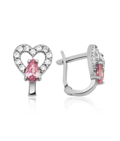 Gümüş Pembe Kalp Çocuk Küpesi