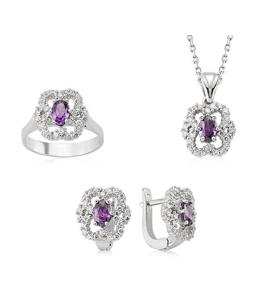 Gümüş Mor Taşlı Bayan Set