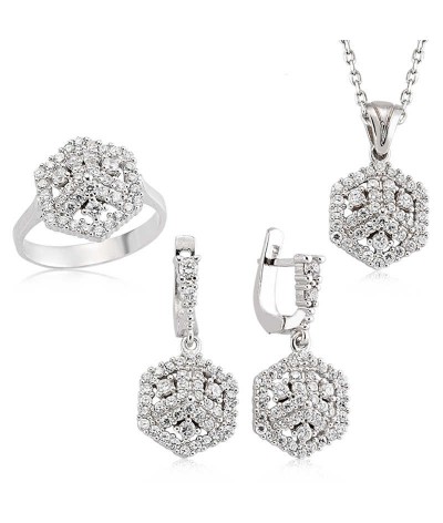 Gümüş Zirkon Taşlı Bayan Set