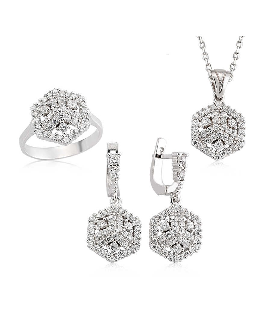 Gümüş Zirkon Taşlı Bayan Set