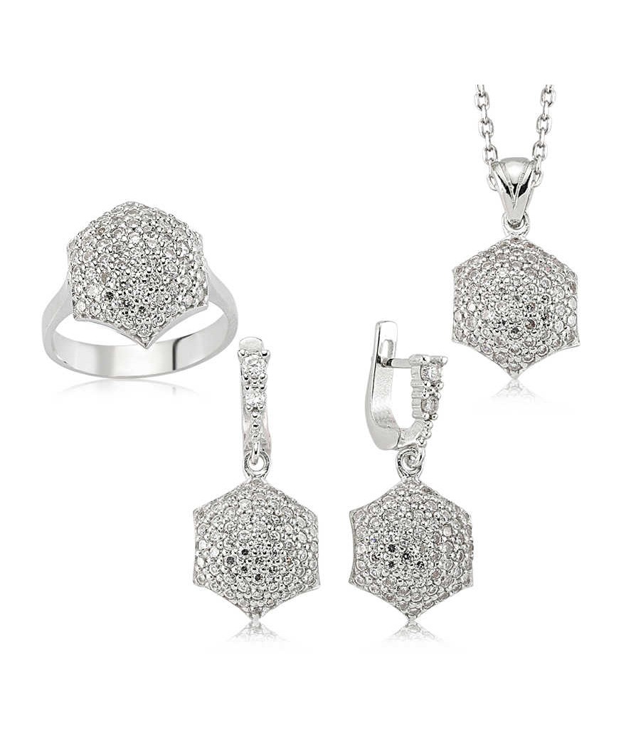 Gümüş Zirkon Taşlı Bayan Set
