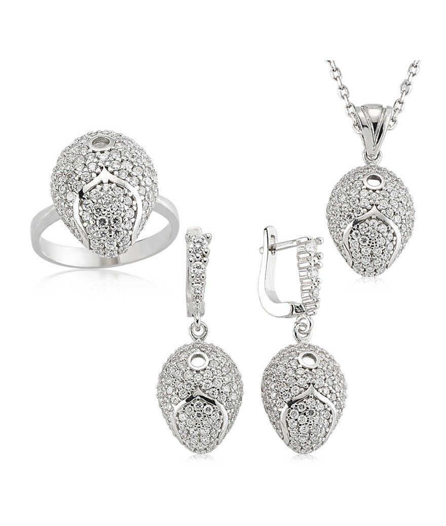 Gümüş Çok Taşlı Bayan Set