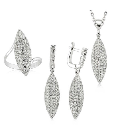 Gümüş Beyaz Taşlı Bayan Set