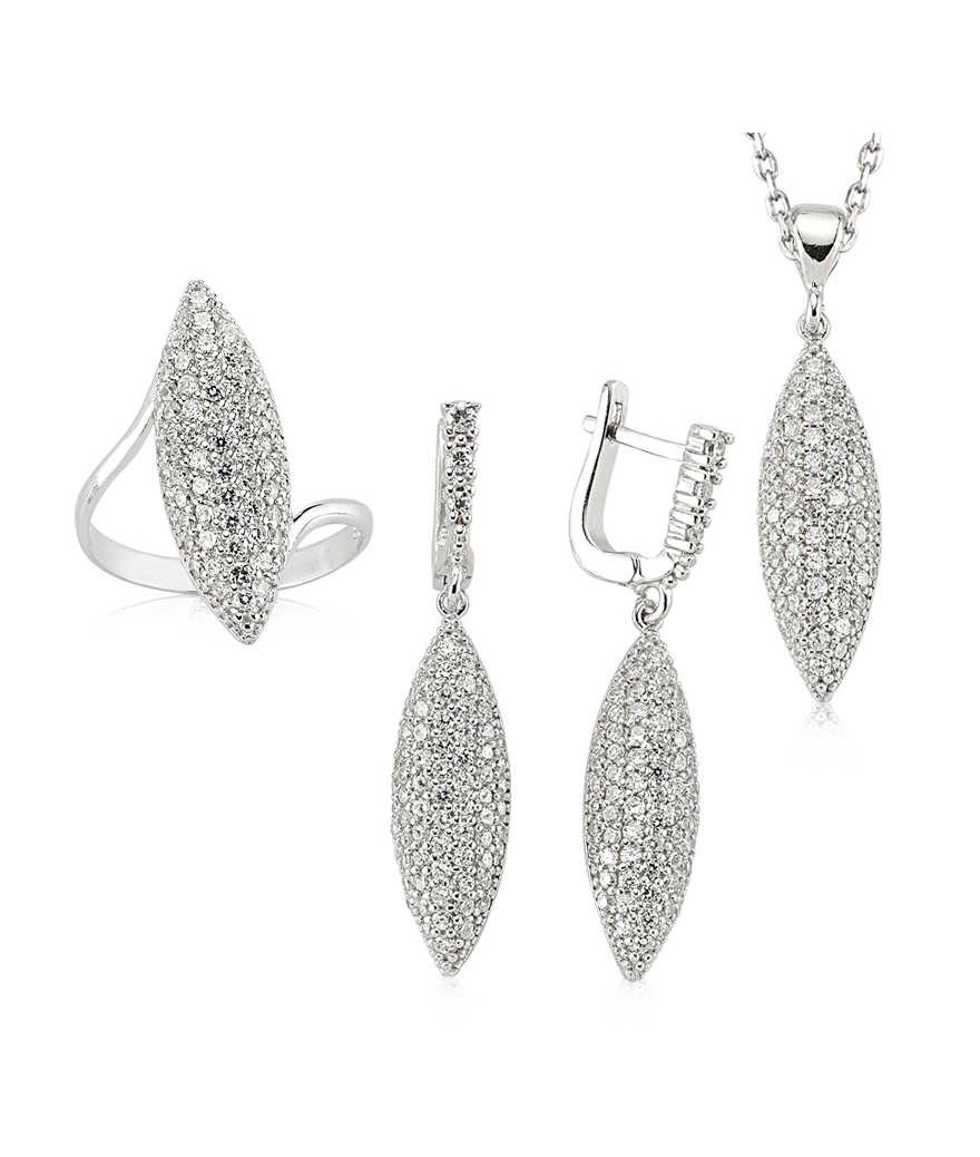 Gümüş Beyaz Taşlı Bayan Set